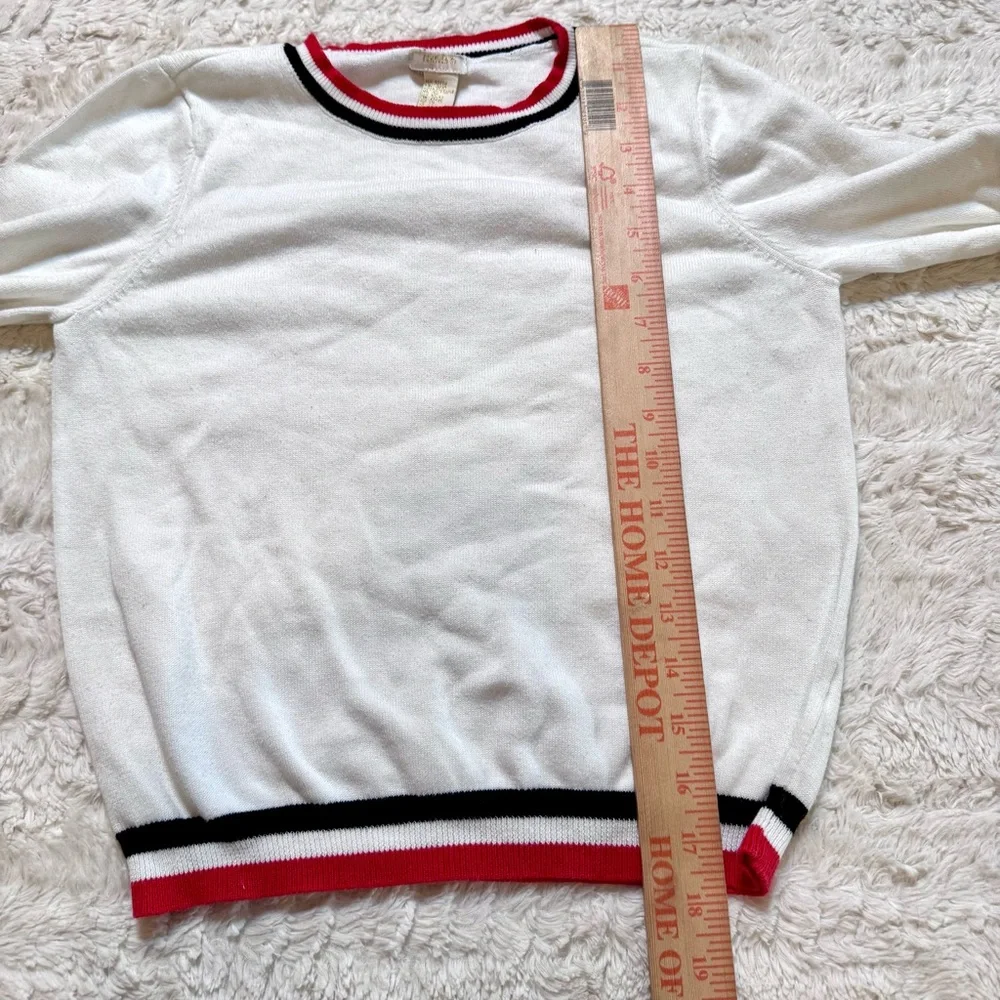White preppy kids  Varsity Striped Sweater with navy and red stripes Size 13/14